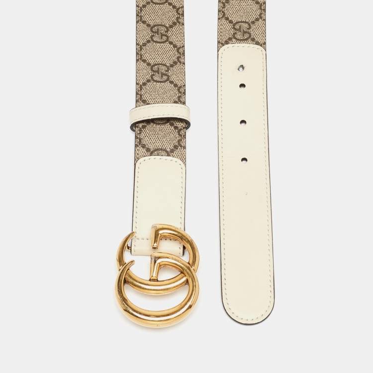Pre Owned Gucci Beige GG Supreme Canvas GG Marmont Buckle Belt 100 CM