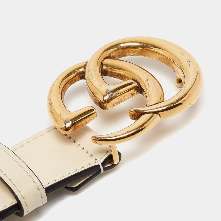 Pre Owned Gucci Beige GG Supreme Canvas GG Marmont Buckle Belt 100 CM