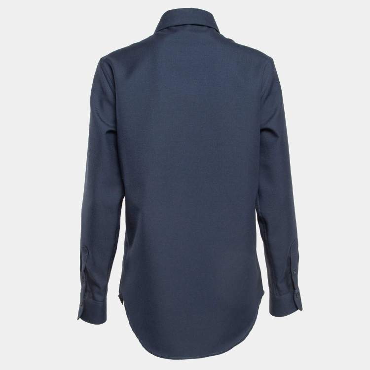 Pre Owned Gucci Blue Gabardine Button Front Shirt XXS