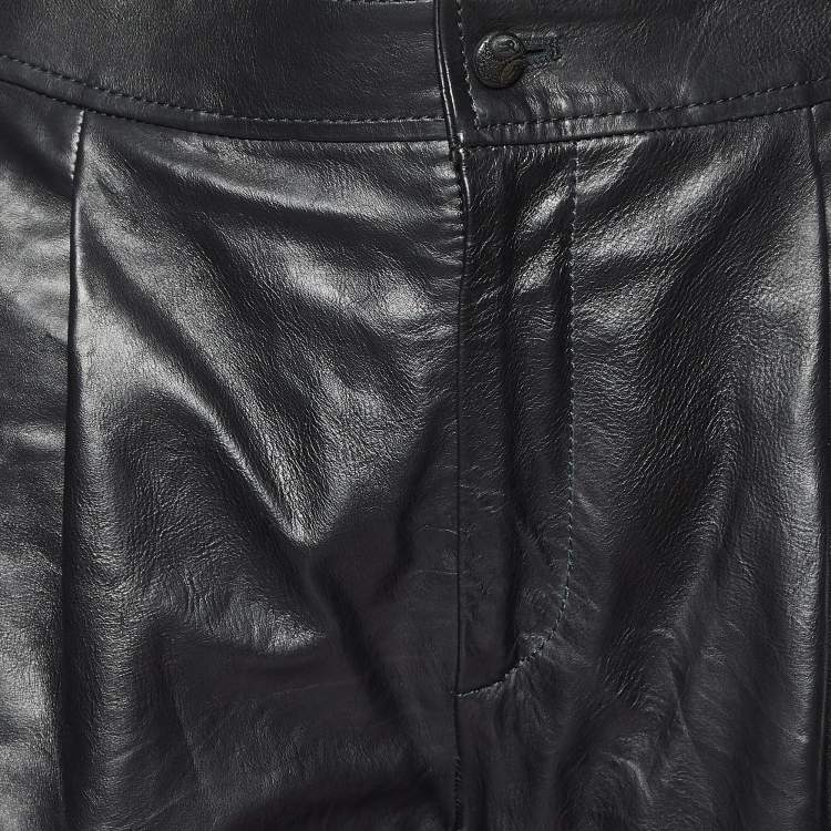 Pre Owned Gucci Black Leather Button Detail Pants S