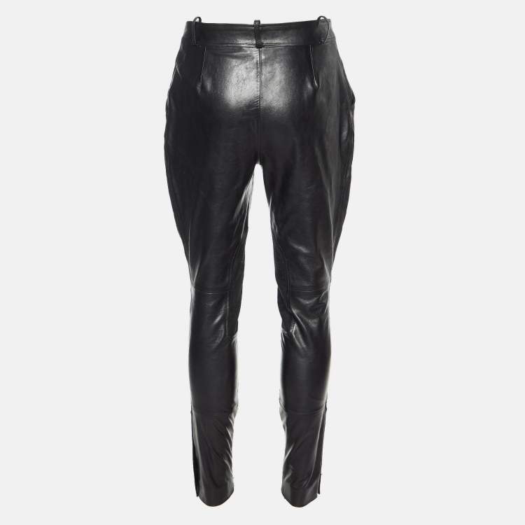 Pre Owned Gucci Black Leather Button Detail Pants S