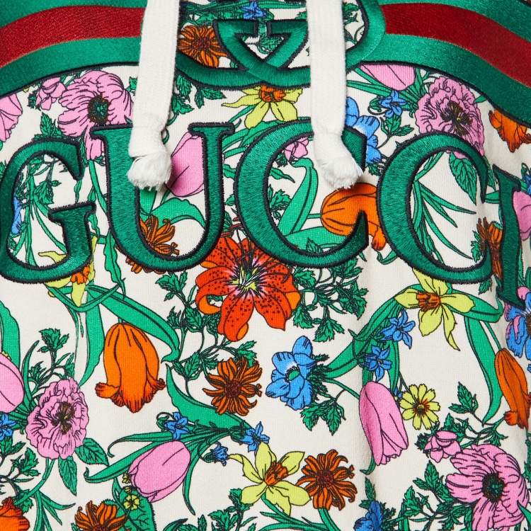 Pre Owned Gucci Beige Printed and Embroidered Knit Hoodie S