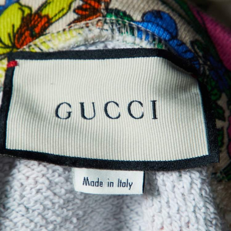 Pre Owned Gucci Beige Printed and Embroidered Knit Hoodie S