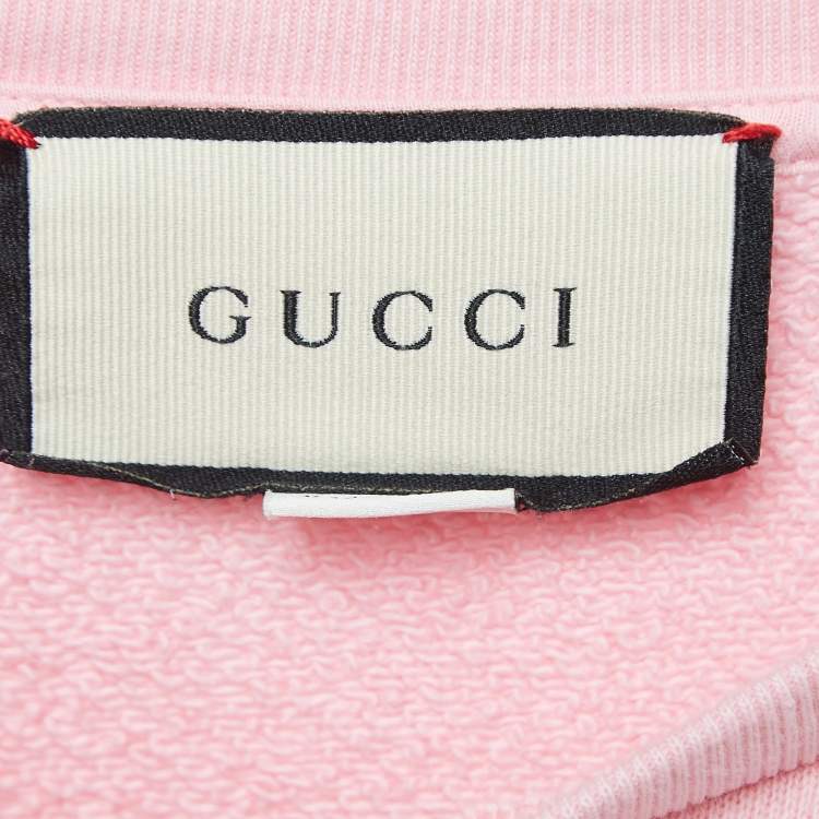 Pre Owned Gucci Pink Embroidered Cotton Knit Sweatshirt S