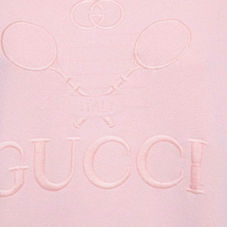 Pre Owned Gucci Pink Embroidered Cotton Knit Sweatshirt S