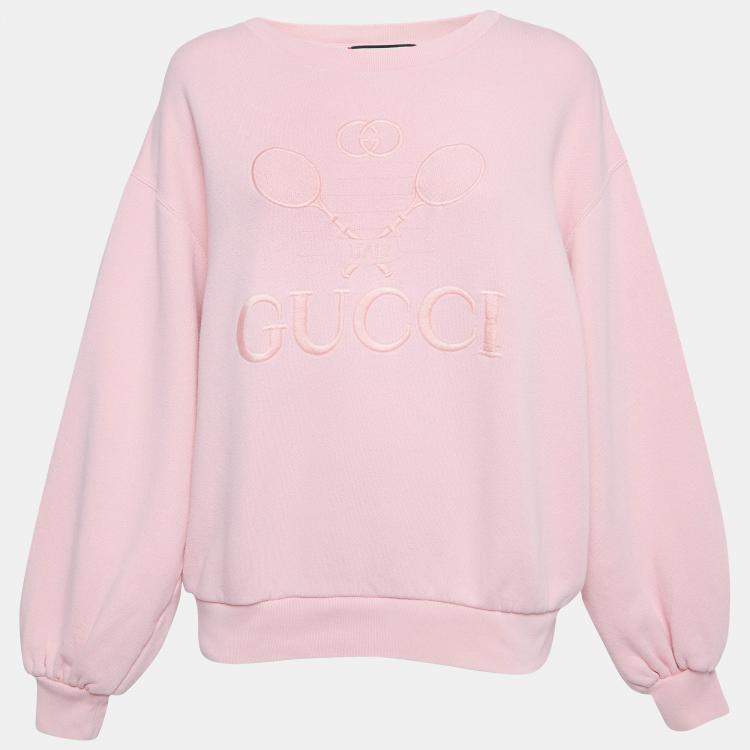 Pre Owned Gucci Pink Embroidered Cotton Knit Sweatshirt S