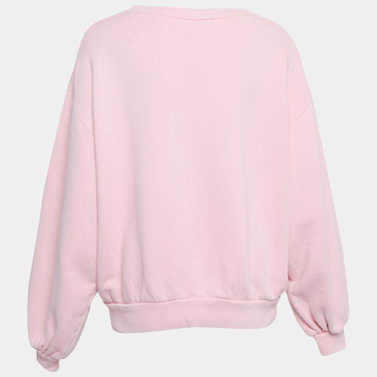 Pre Owned Gucci Pink Embroidered Cotton Knit Sweatshirt S