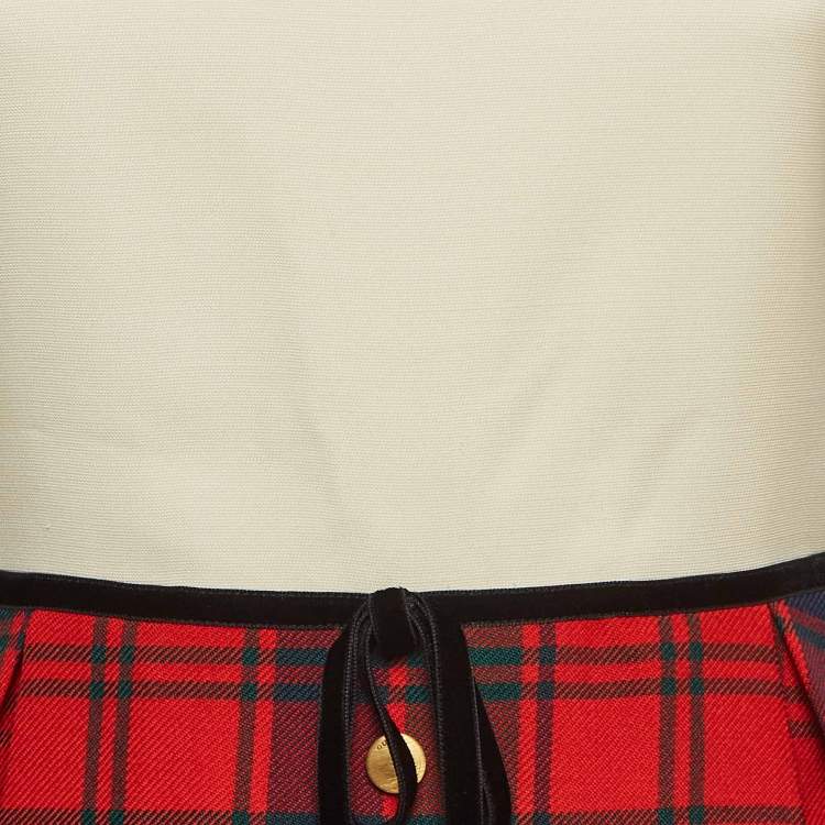 Pre Owned Gucci Beige/Multicolor Plaid Wool Short Dress S