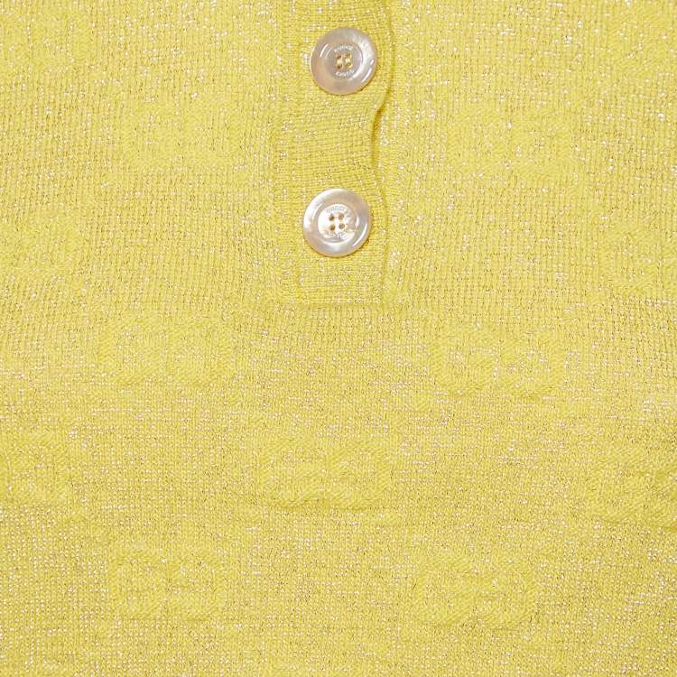 مملوكة مسبقًا Gucci Yellow Monogram Patterned Lurex Knit Long Sleeve Polo XS