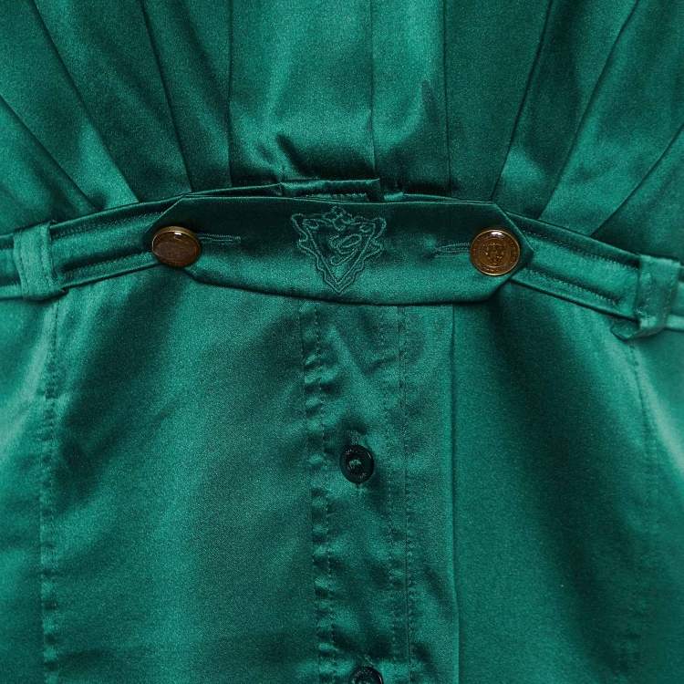 مملوكة مسبقًا Gucci Green Silk Gathered Button Detailed Top M