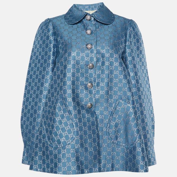 Gucci Blue GG Lurex Wool Silk Flared Jacket M Gucci The Luxury Closet