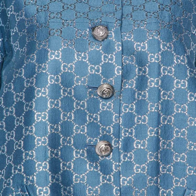 مملوكة مسبقًا Gucci Blue GG Lurex Wool & Silk Flared Jacket M