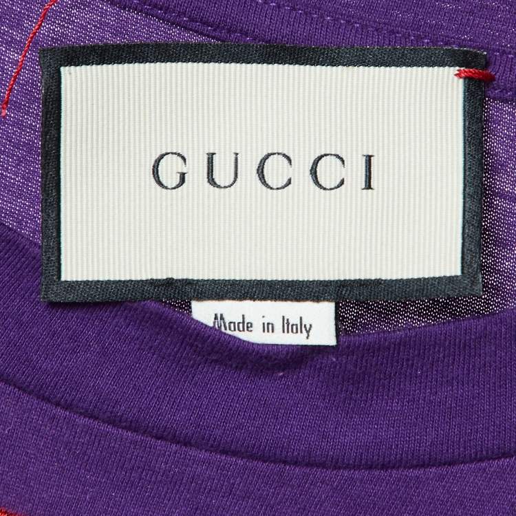 مملوكة مسبقًا Gucci Purple Cotton Blind For Love Appliqued Crew Neck T-Shirt S