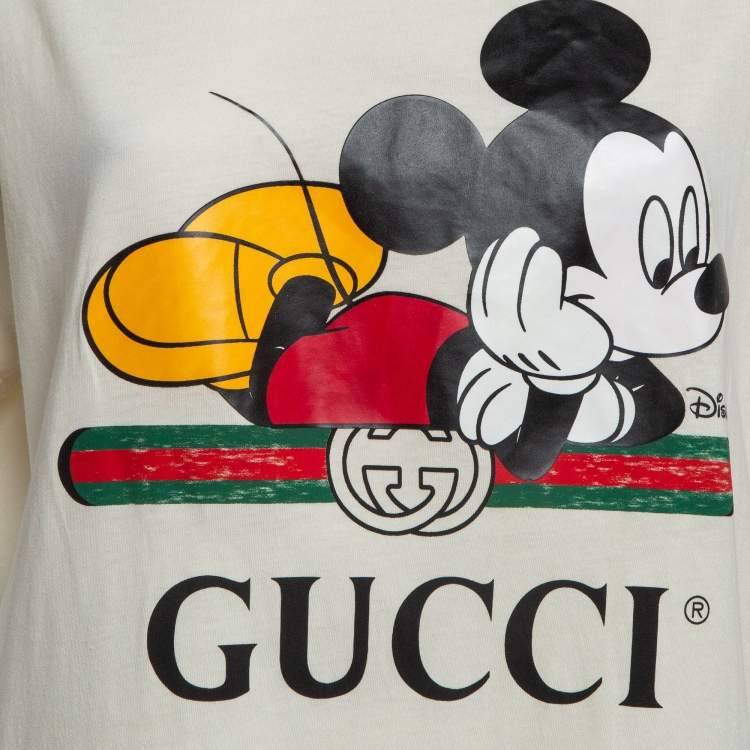 Pre Owned Gucci X Disney Cream Mickey Mouse Print Cotton T-Shirt M