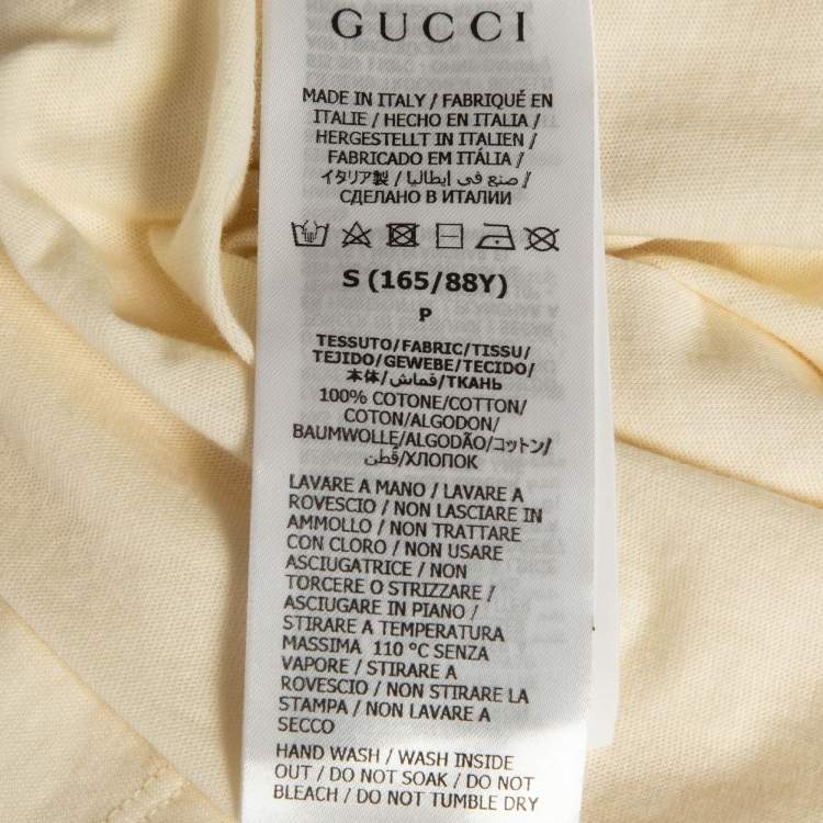 Pre Owned Gucci Cream Ribbon Horse Buckle Print Cotton T-Shirt S