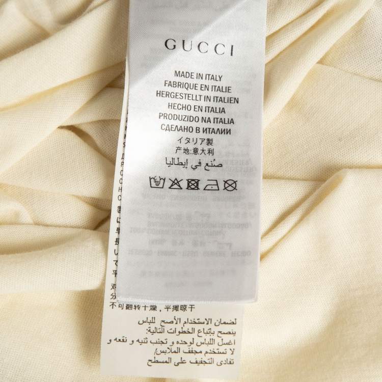 Pre Owned Gucci Cream Sequin Logo Cotton Crew Neck T-Shirt L