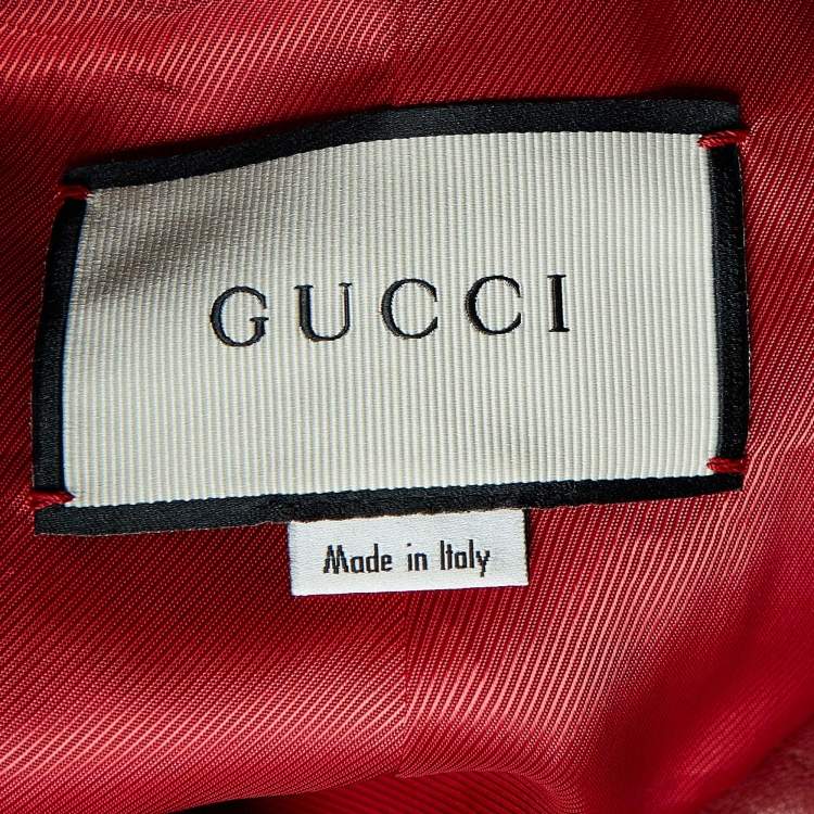 Pre Owned Gucci Red Monogram Jacquard Leather Trimmed Blazer & Skirt Set M