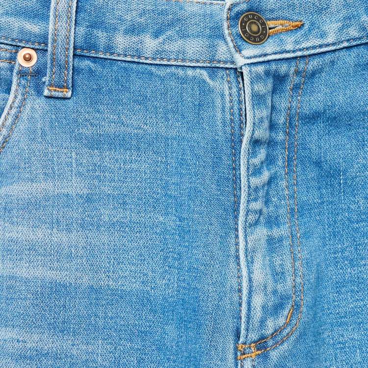 Pre Owned Gucci Blue Washed Denim High-Rise Jeans S Waist 26"