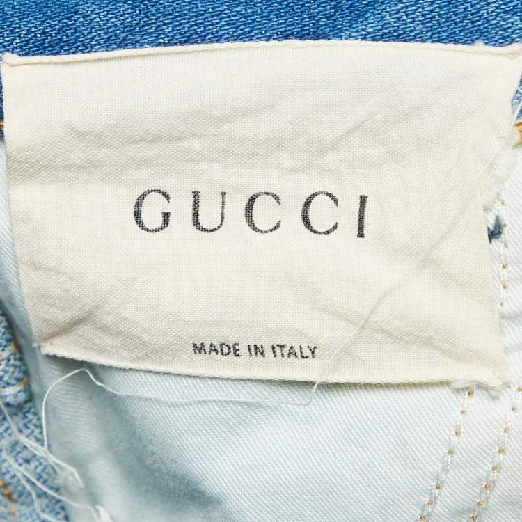 Pre Owned Gucci Blue Washed Denim High-Rise Jeans S Waist 26"