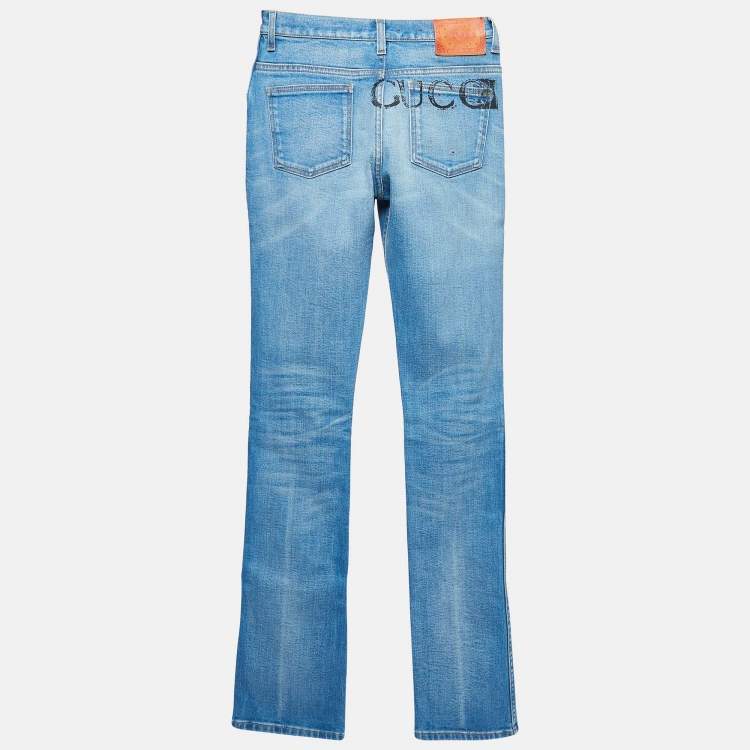 Pre Owned Gucci Blue Washed Denim High-Rise Jeans S Waist 26"