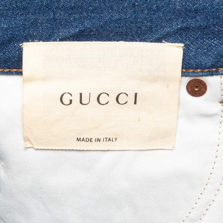 Pre Owned Gucci Blue Floral Hand Painted Denim Jeans XS Waist 23"