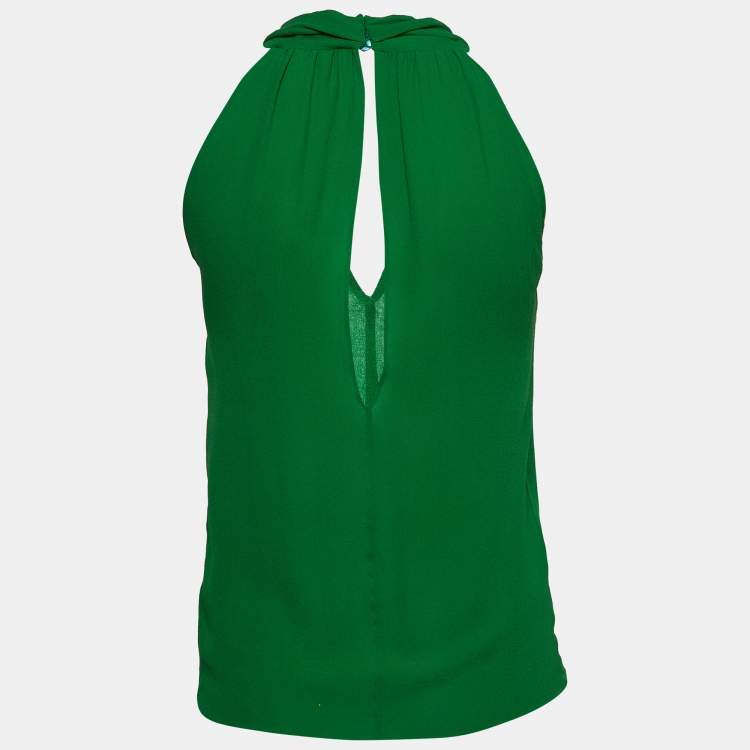 Pre Owned Gucci Green Silk Crepe V Neck Sleeveless Top S
