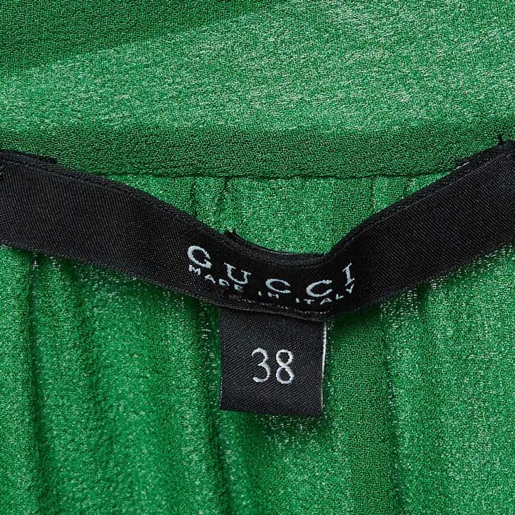 Pre Owned Gucci Green Silk Crepe V Neck Sleeveless Top S