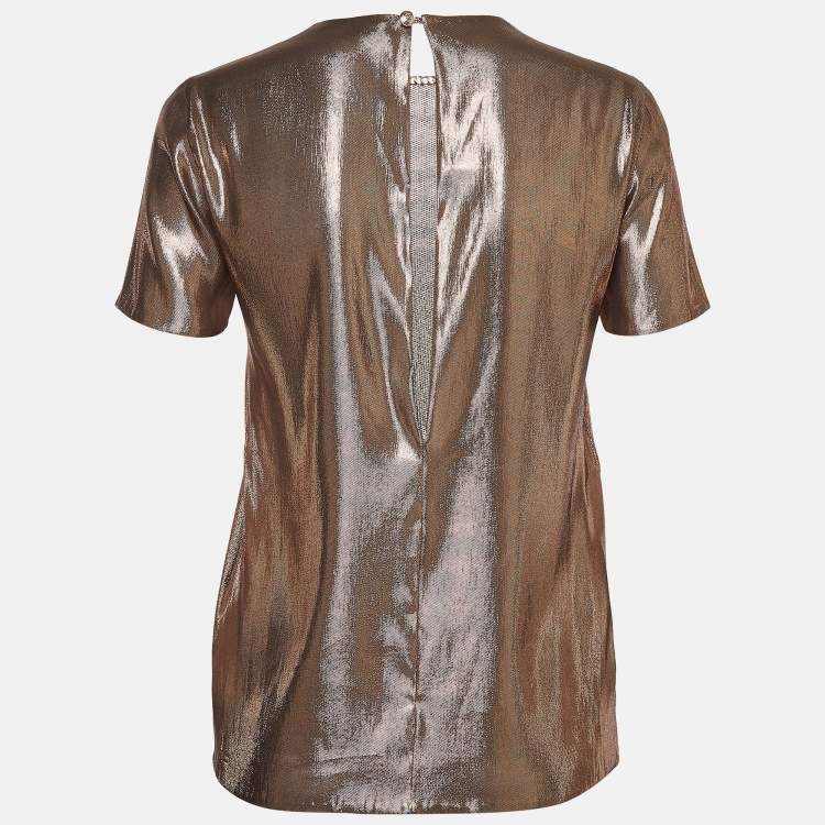 Pre Owned Gucci Gold Silk Blend Lamé Top S