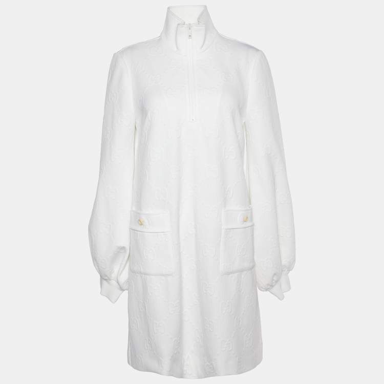 Pre Owned Gucci White GG Embossed Jersey Mini Dress S