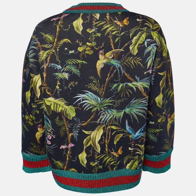 Pre Owned Gucci Black Printed Cotton Knit Sweatshirt M