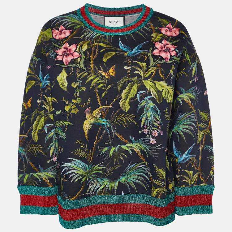 Pre Owned Gucci Black Printed Cotton Knit Sweatshirt M