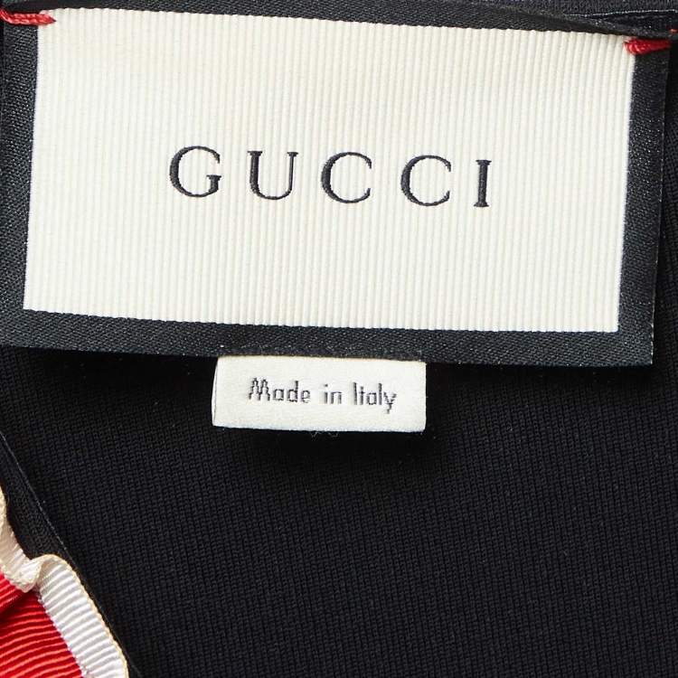 Pre Owned Gucci Black Jersey Ruffled Detail Sheath Dress L
