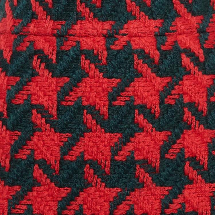 Pre Owned Gucci Red/Green Houndstooth Wool Mini Skirt S
