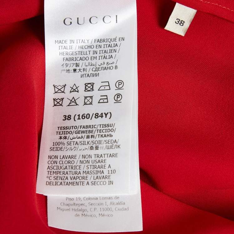 Pre Owned Gucci Red Satin Silk Tie-Up Neck Blouse S