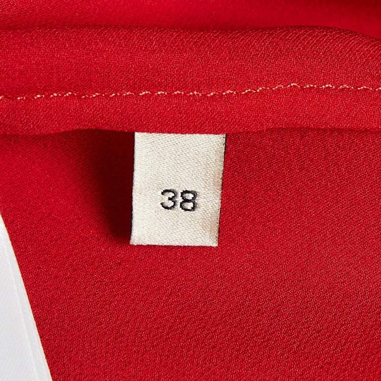 Pre Owned Gucci Red Satin Silk Tie-Up Neck Blouse S