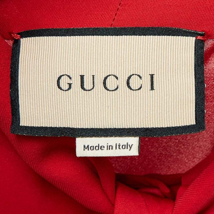 Pre Owned Gucci Red Satin Silk Tie-Up Neck Blouse S