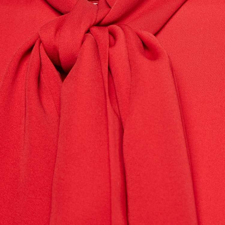 Pre Owned Gucci Red Satin Silk Tie-Up Neck Blouse S
