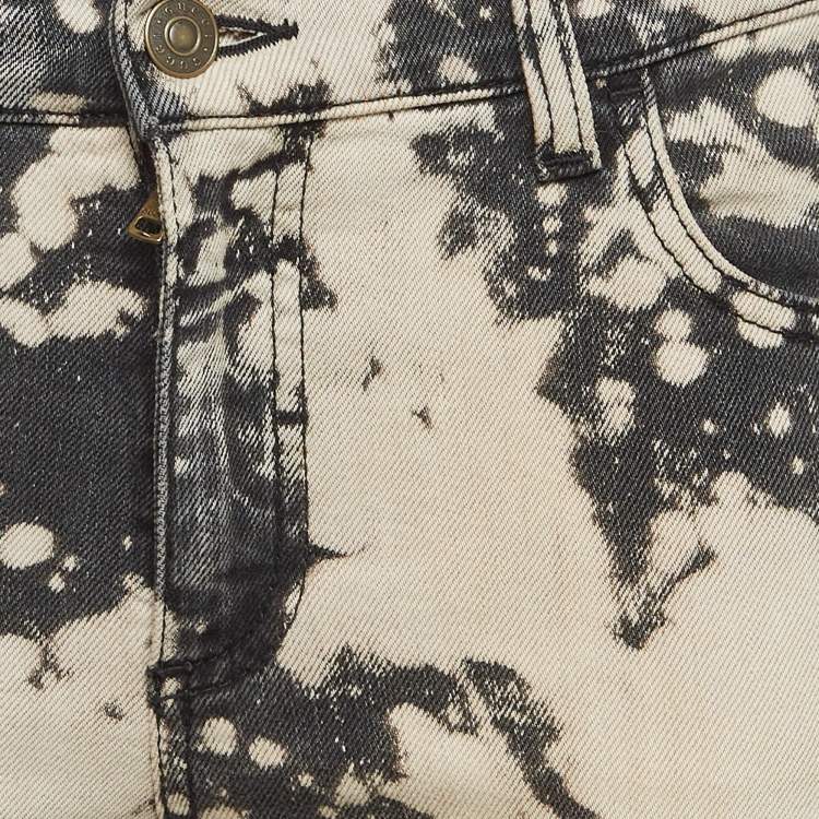 Pre Owned Gucci Grey Abstract Bleach Pattern Denim Embroidered Jeans S Waist 26"