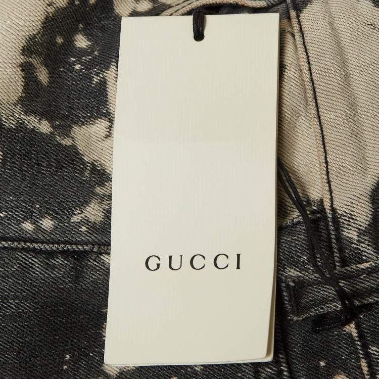 Pre Owned Gucci Grey Abstract Bleach Pattern Denim Embroidered Jeans S Waist 26"