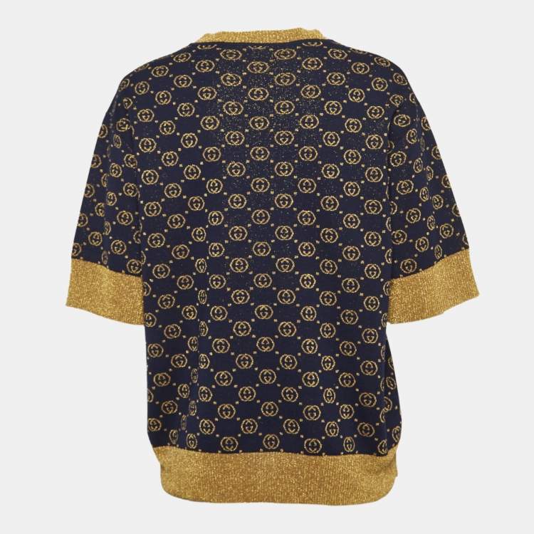 Pre Owned Gucci Navy Blue GG Lame Knit Top S