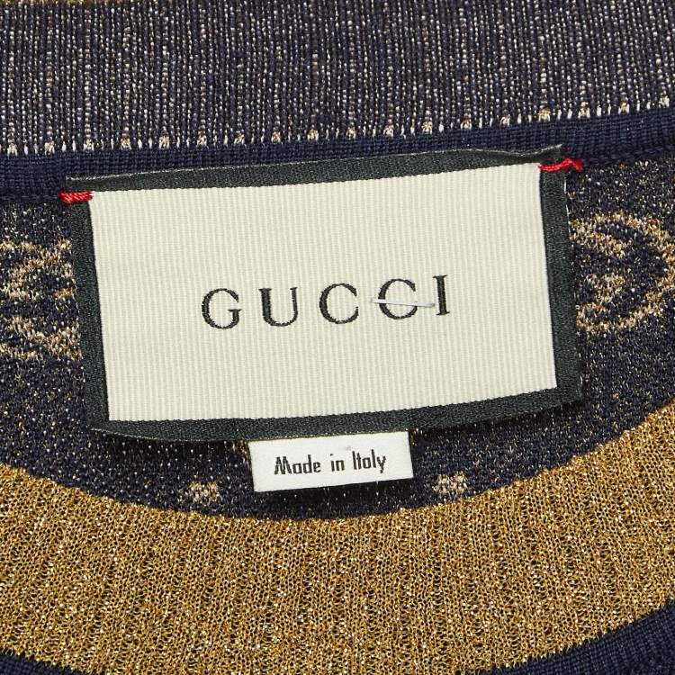 Pre Owned Gucci Navy Blue GG Lame Knit Top S