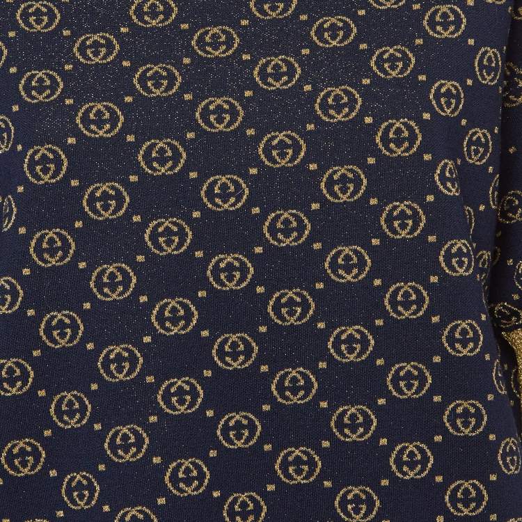 Pre Owned Gucci Navy Blue GG Lame Knit Top S