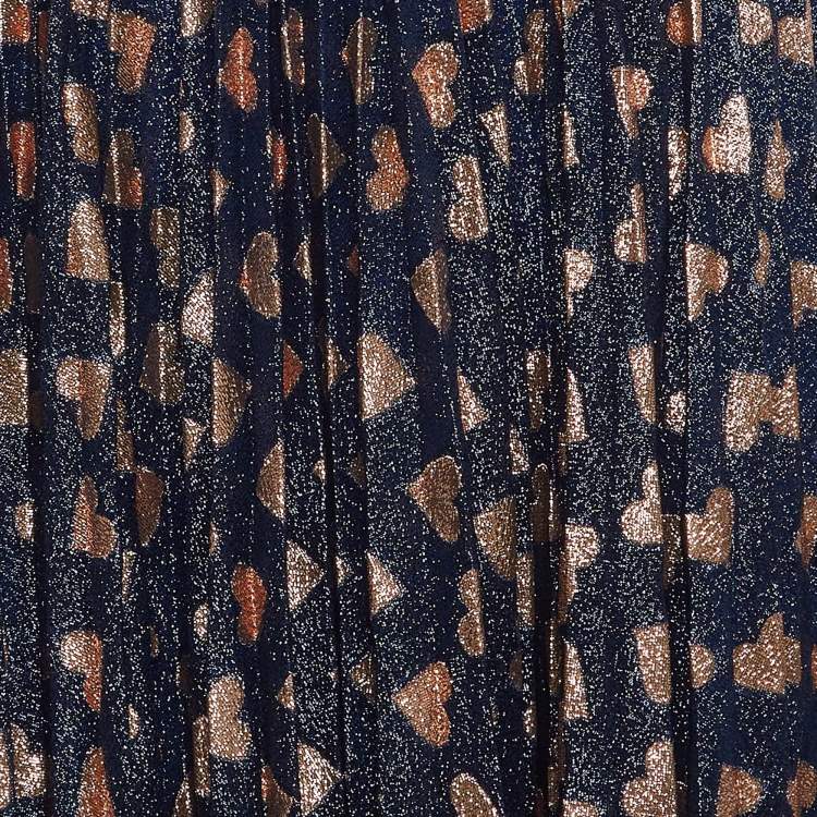 مملوكة مسبقًا Gucci Navy Blue Heart Pattern Lamé Plisse Midi Skirt S