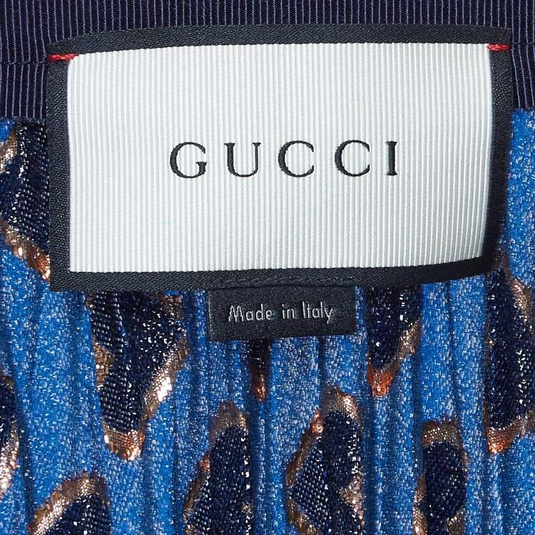 مملوكة مسبقًا Gucci Navy Blue Heart Pattern Lamé Plisse Midi Skirt S