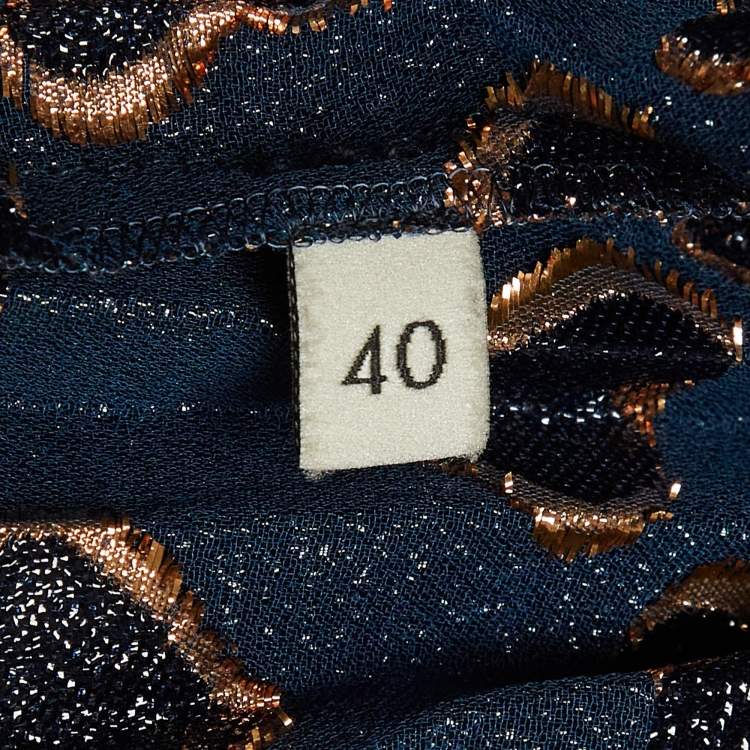 مملوكة مسبقًا Gucci Navy Blue Heart Pattern Lamé Plisse Midi Skirt S