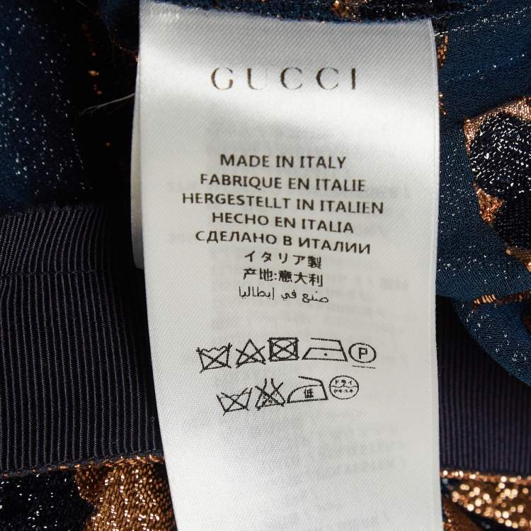 مملوكة مسبقًا Gucci Navy Blue Heart Pattern Lamé Plisse Midi Skirt S