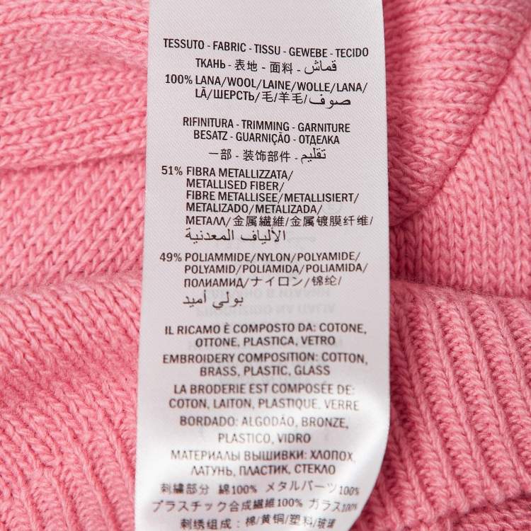 Pre Owned Gucci Pink Embellished & Patterned Wool Knit Sweater XL