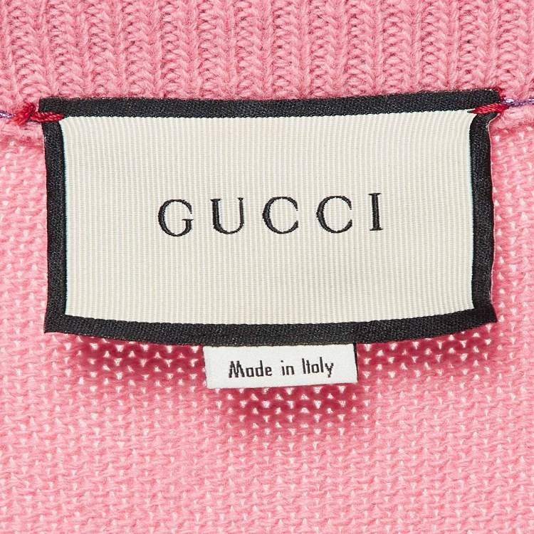 Pre Owned Gucci Pink Embellished & Patterned Wool Knit Sweater XL