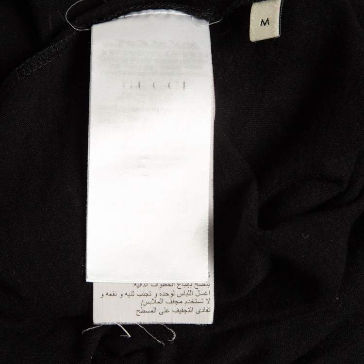 Pre Owned Gucci Black Logo Print Distressed Cotton T-Shirt M