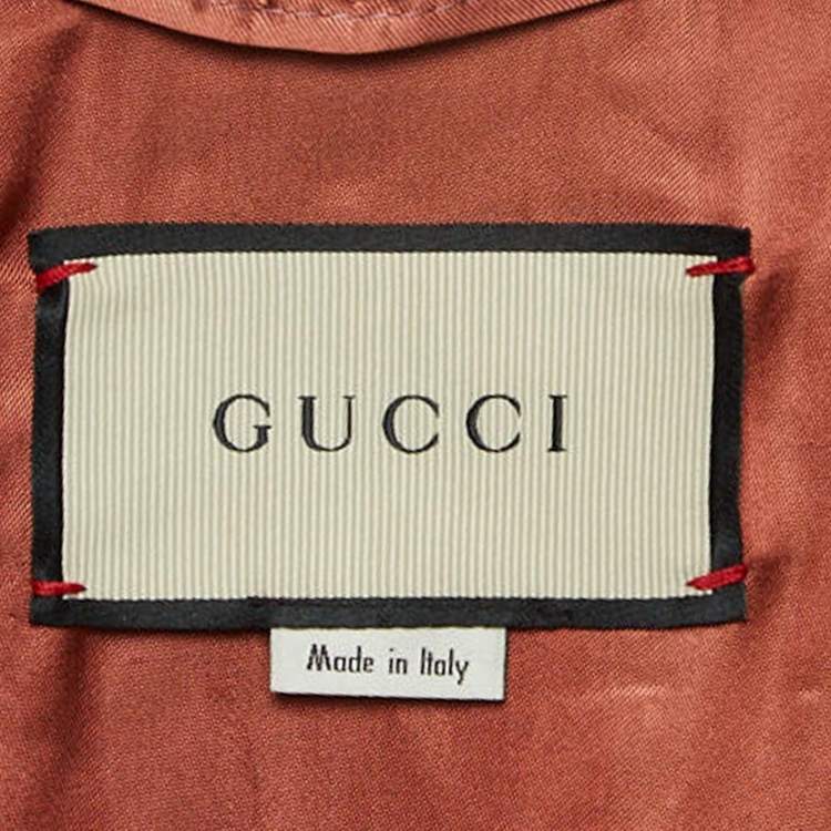 Pre Owned Gucci Beige Logo Studded Genuine Leather Belted Jacket M